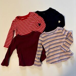 Bundle of 4: Old Navy Baby Girl Long Sleeve Tees - Red, Black, Multicolor